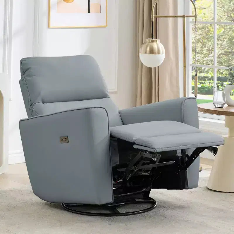 Fauteuil inclinable pivotant, fauteuil à bascule inclinable en cuir PU avec repose-pieds réglable et accoudoir incurvé, canapé inclinable moderne pour salon
