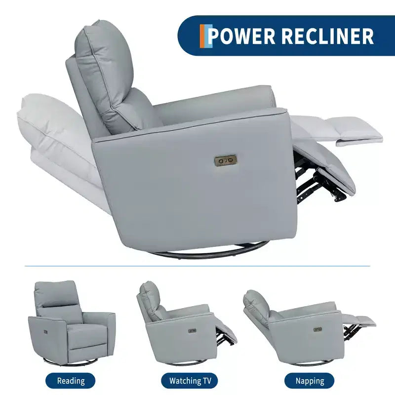 Fauteuil inclinable pivotant, fauteuil à bascule inclinable en cuir PU avec repose-pieds réglable et accoudoir incurvé, canapé inclinable moderne pour salon