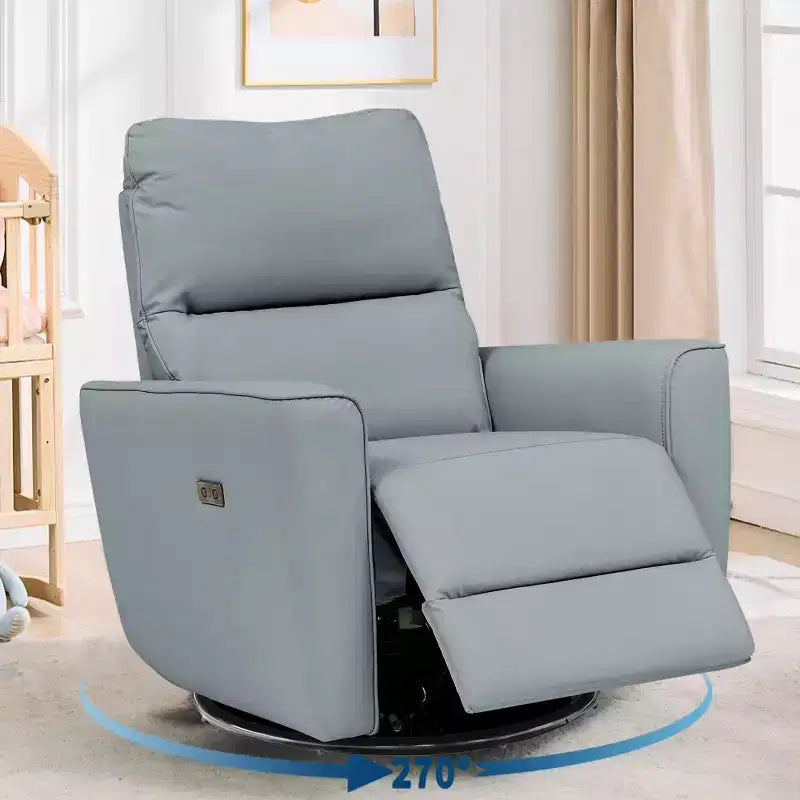 Fauteuil inclinable pivotant, fauteuil à bascule inclinable en cuir PU avec repose-pieds réglable et accoudoir incurvé, canapé inclinable moderne pour salon