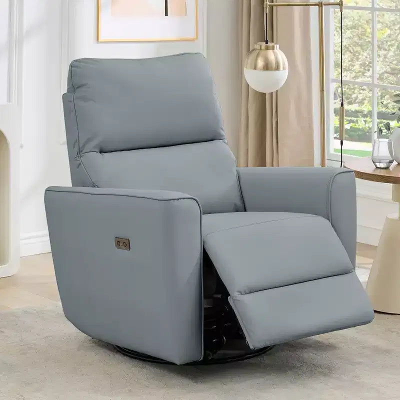 Fauteuil inclinable pivotant, fauteuil à bascule inclinable en cuir PU avec repose-pieds réglable et accoudoir incurvé, canapé inclinable moderne pour salon
