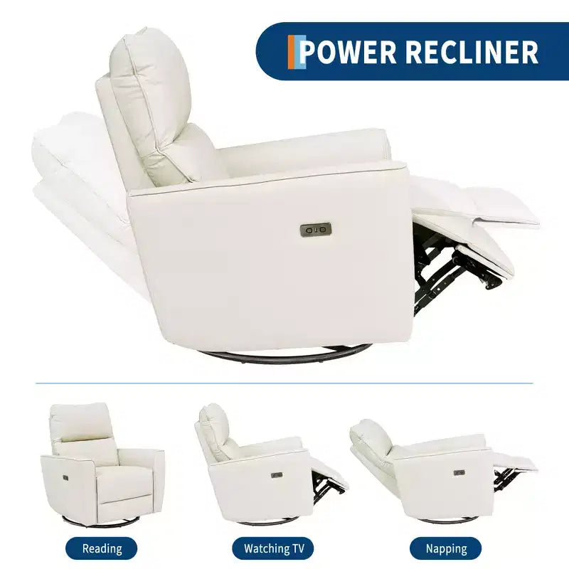 Fauteuil inclinable pivotant, fauteuil à bascule inclinable en cuir PU avec repose-pieds réglable et accoudoir incurvé, canapé inclinable moderne pour salon
