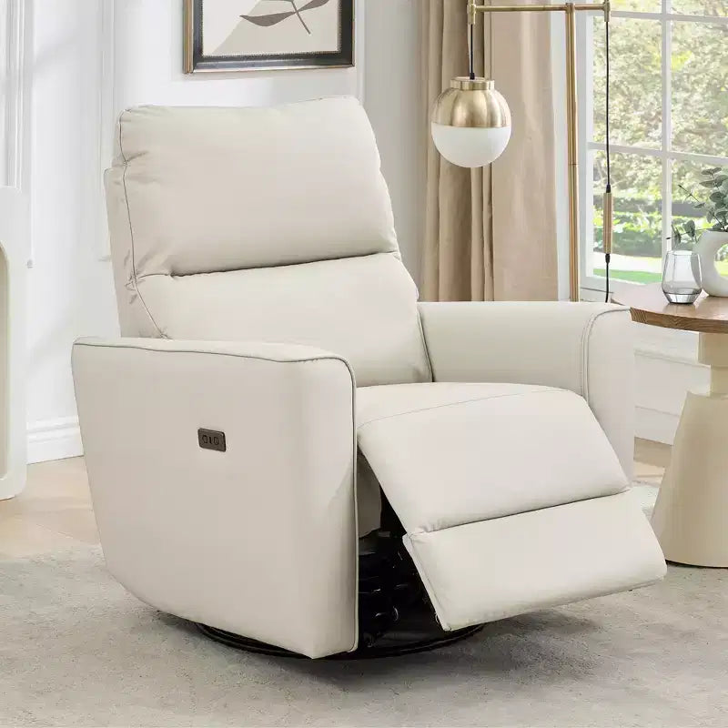 Fauteuil inclinable pivotant, fauteuil à bascule inclinable en cuir PU avec repose-pieds réglable et accoudoir incurvé, canapé inclinable moderne pour salon
