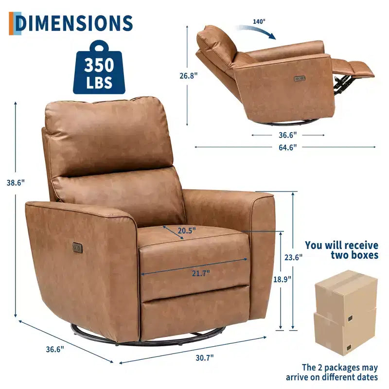 Fauteuil inclinable pivotant, fauteuil à bascule inclinable en cuir PU avec repose-pieds réglable et accoudoir incurvé, canapé inclinable moderne pour salon