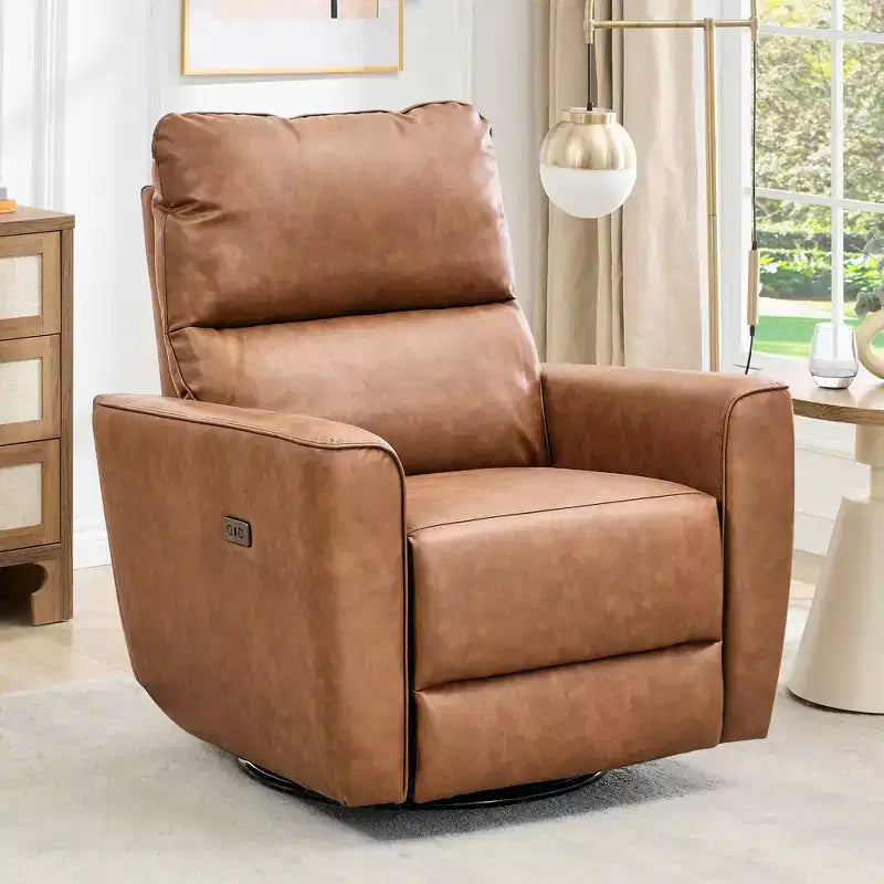 Fauteuil inclinable pivotant, fauteuil à bascule inclinable en cuir PU avec repose-pieds réglable et accoudoir incurvé, canapé inclinable moderne pour salon