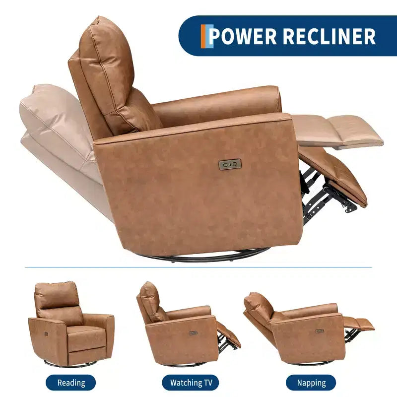Fauteuil inclinable pivotant, fauteuil à bascule inclinable en cuir PU avec repose-pieds réglable et accoudoir incurvé, canapé inclinable moderne pour salon