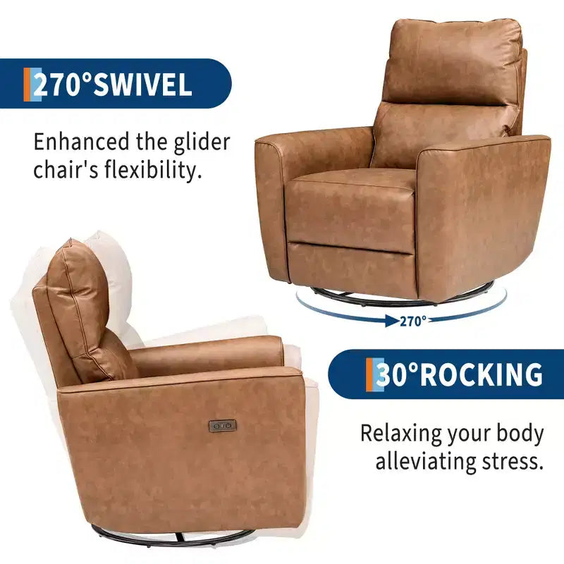 Fauteuil inclinable pivotant, fauteuil à bascule inclinable en cuir PU avec repose-pieds réglable et accoudoir incurvé, canapé inclinable moderne pour salon