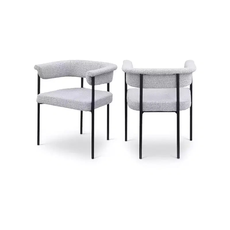 Meridian Furniture,Malin Grey Boucle Fabric Dining Chair, Set of 2