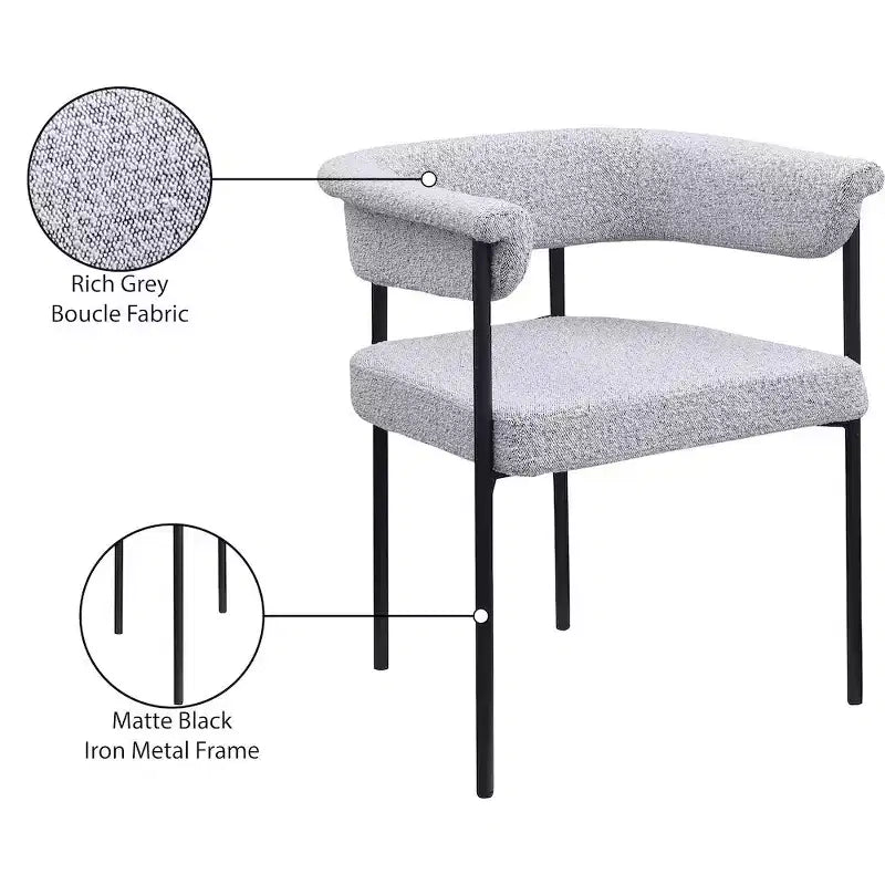 Meridian Furniture, Chaises de salle à manger Malin en tissu bouclé gris, lot de 2