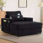 Merax Fauteuil de salon moderne en chenille avec pouf de rangement mobile