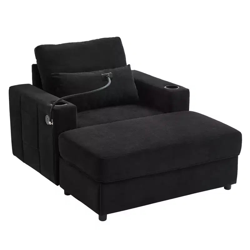 Merax Fauteuil de salon moderne en chenille avec pouf de rangement mobile