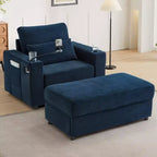 Merax Fauteuil de salon moderne en chenille avec pouf de rangement mobile