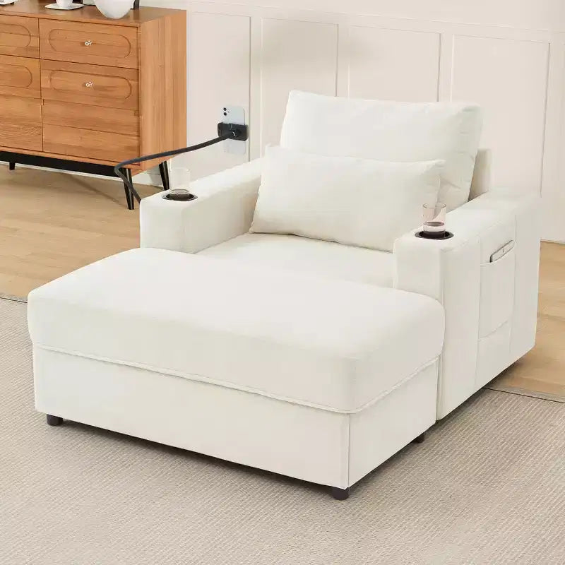 Merax Fauteuil de salon moderne en chenille avec pouf de rangement mobile