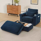 Merax Fauteuil de salon moderne en chenille avec pouf de rangement mobile