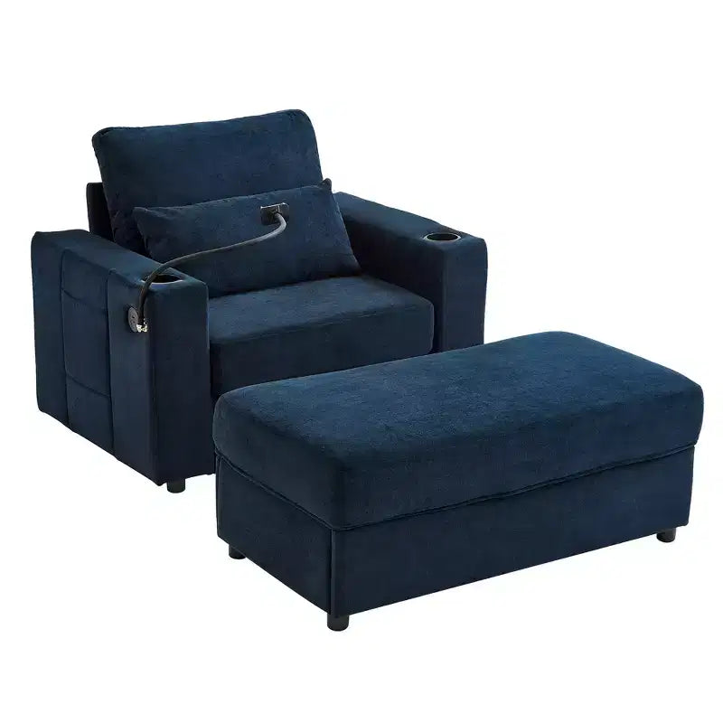 Merax Fauteuil de salon moderne en chenille avec pouf de rangement mobile