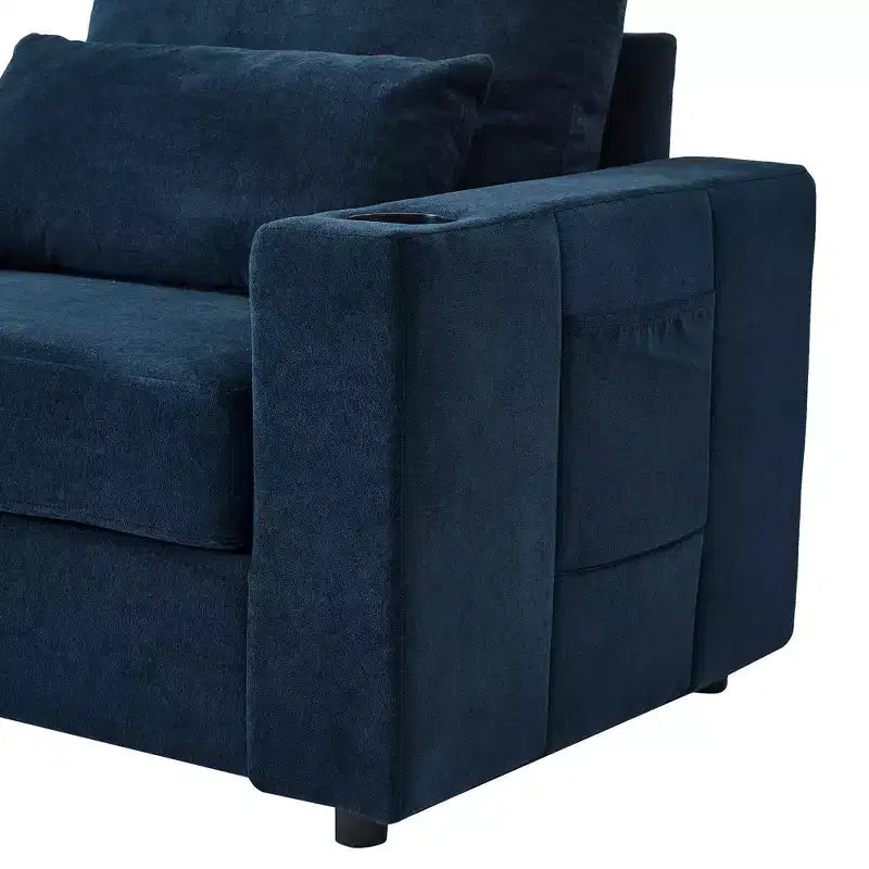 Merax Fauteuil de salon moderne en chenille avec pouf de rangement mobile