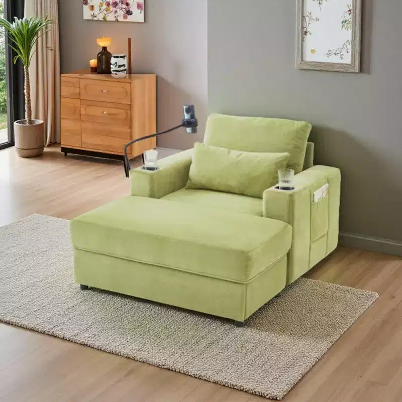 Merax Fauteuil de salon moderne en chenille avec pouf de rangement mobile