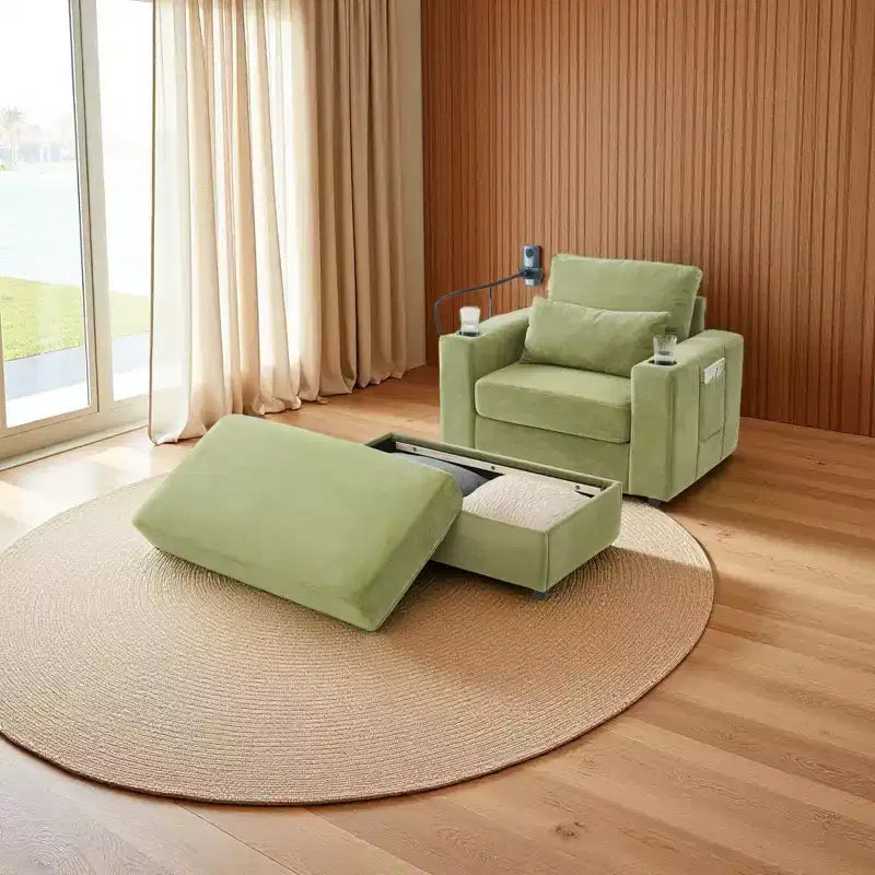 Merax Fauteuil de salon moderne en chenille avec pouf de rangement mobile