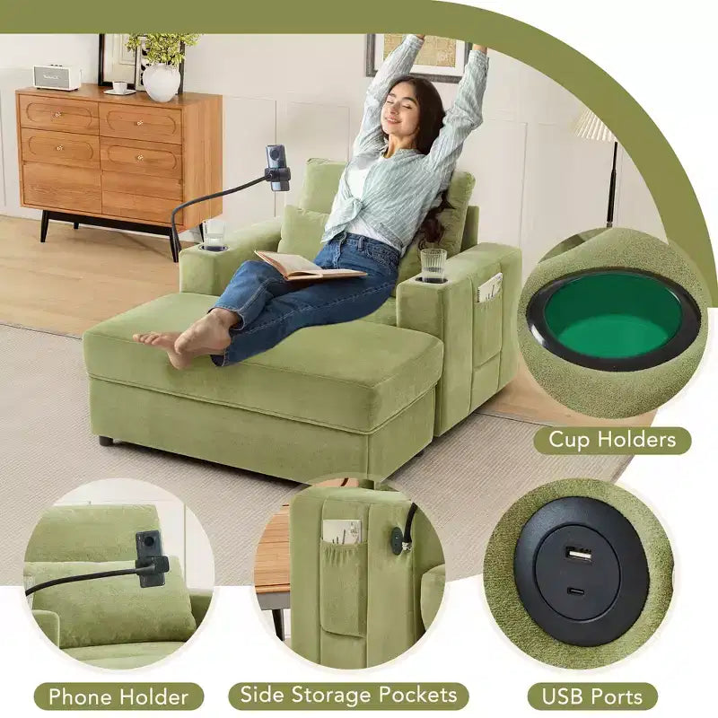 Merax Fauteuil de salon moderne en chenille avec pouf de rangement mobile
