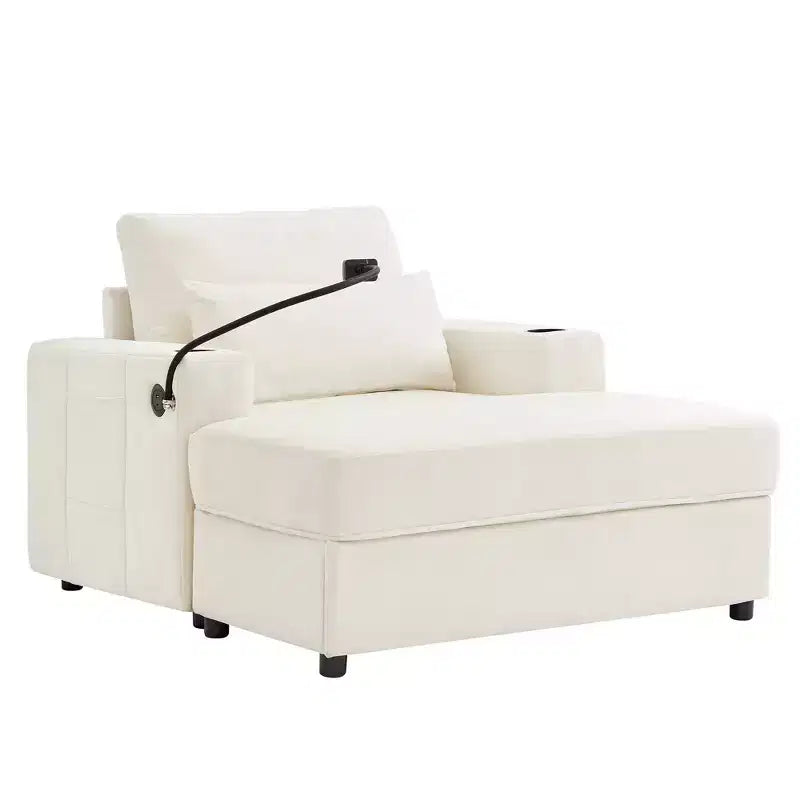 Merax Fauteuil de salon moderne en chenille avec pouf de rangement mobile