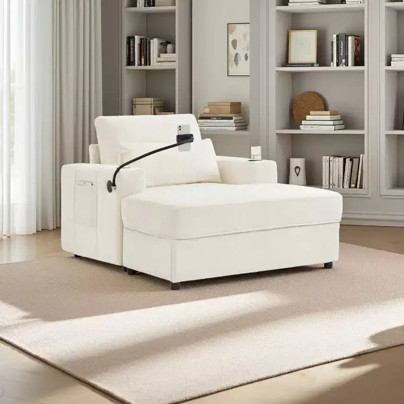 Merax Modern Chenille Armchair Chaise Lounge with Movable Storage Ottoman