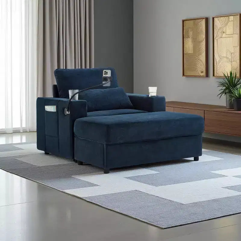 Merax Fauteuil de salon moderne en chenille avec pouf de rangement mobile