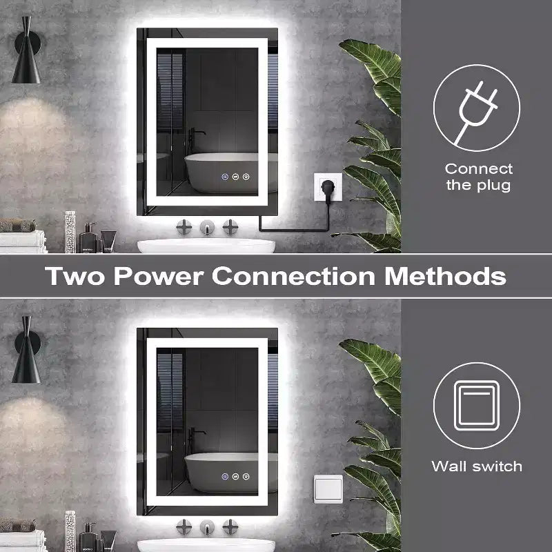 Miroir de salle de bain LED 24x32 pouces, cadre noir avec éclairage avant/arrière, 3 températures de couleur, anti-buée, miroir de courtoisie mural