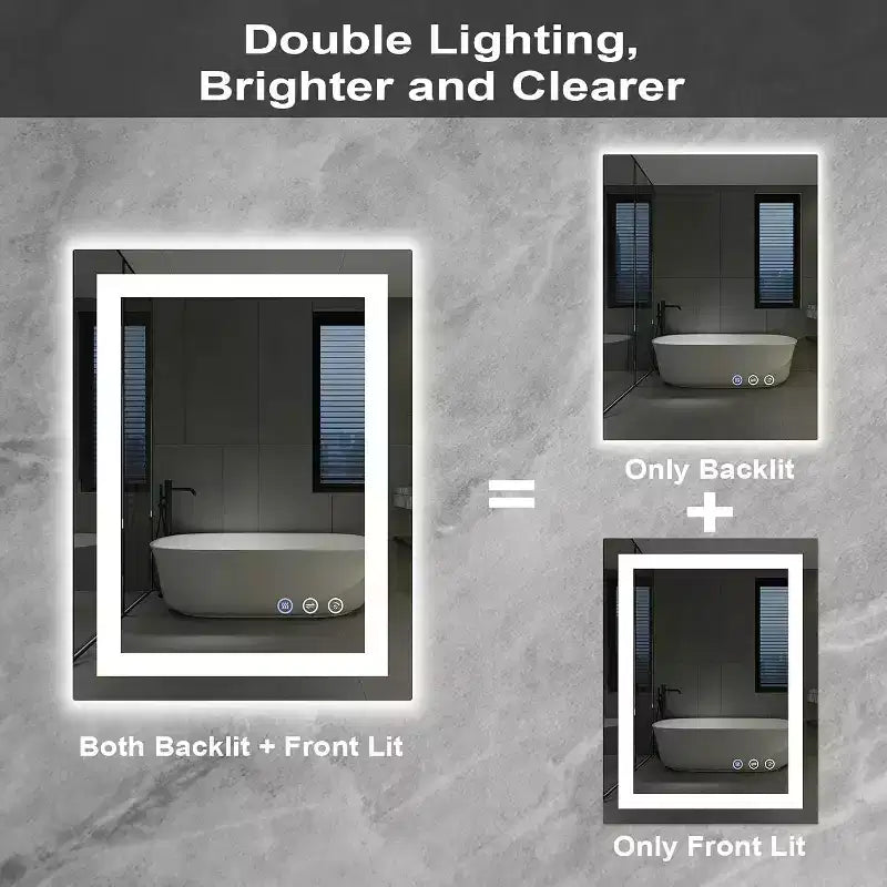 Miroir de salle de bain LED 24x32 pouces, cadre noir avec éclairage avant/arrière, 3 températures de couleur, anti-buée, miroir de courtoisie mural