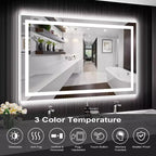 Miroir de Salle de Bain LED avec Lumières, Miroir de Maquillage Éclairage Avant et Arrière, Intensité Variable en Continu, Anti-Buée, 4 Températures de Couleur, Conception Anti-Éclats