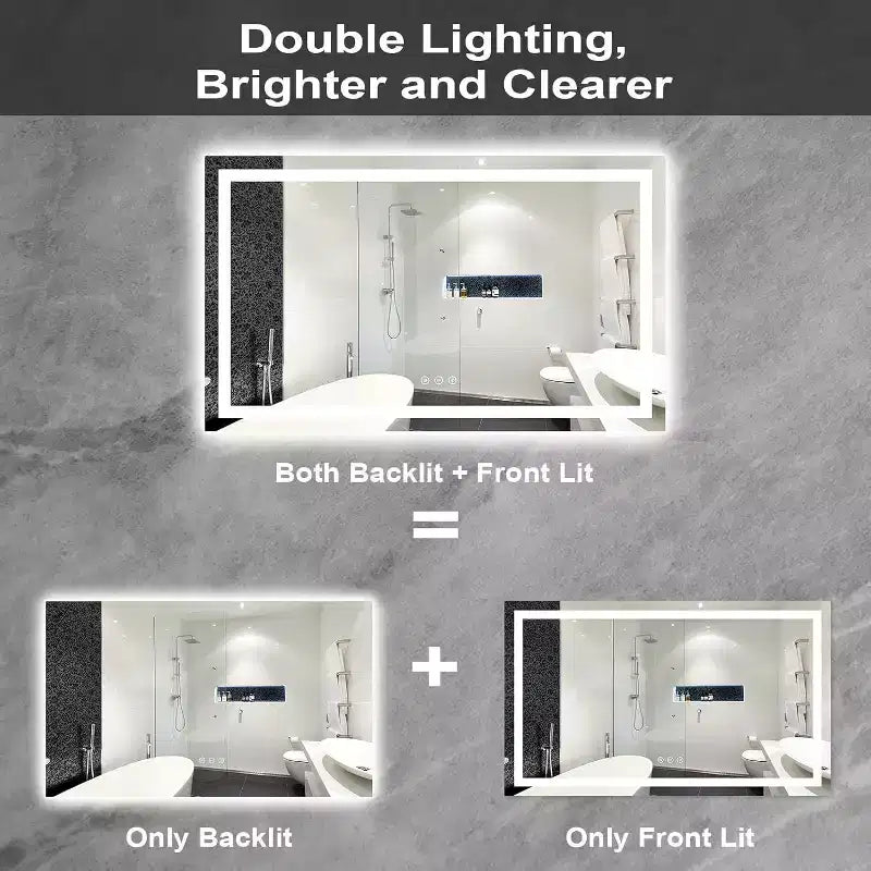 Miroir de Salle de Bain LED avec Lumières, Miroir de Maquillage Éclairage Avant et Arrière, Intensité Variable en Continu, Anti-Buée, 4 Températures de Couleur, Conception Anti-Éclats
