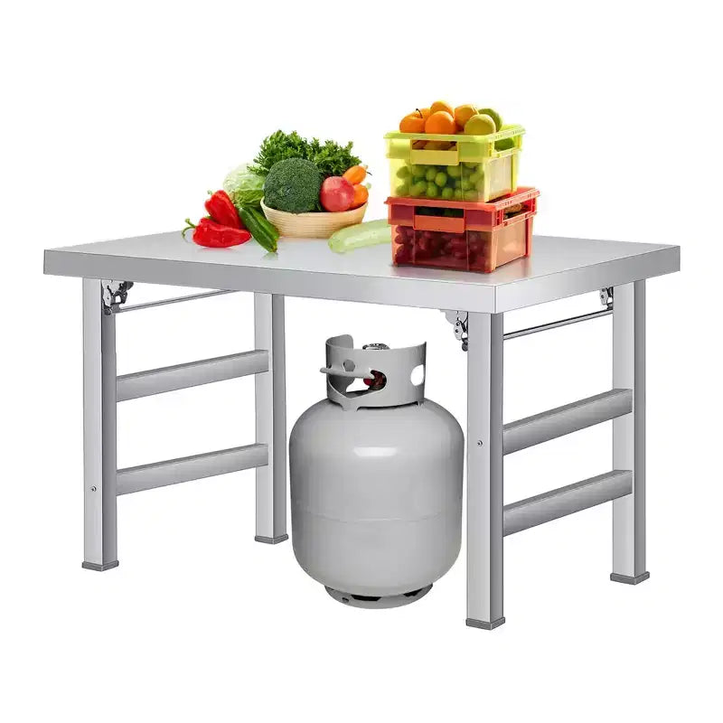 Table pliante en acier inoxydable - Table de travail professionnelle pour maison, cuisine, restaurant, garage, camping, poste de travail pliable en acier inoxydable pour l'extérieur