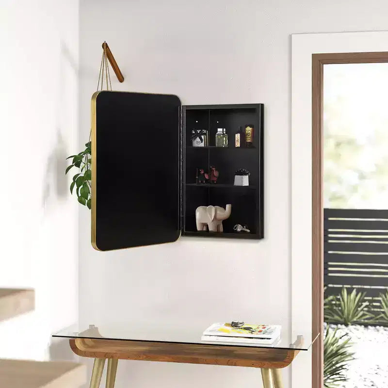 Armoire à pharmacie rectangulaire dorée avec miroir, 16 x 24 pouces