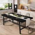 Industrial Dining Table for 6-8 People, 70.87 Long Wooden Kitchen Table with Sturdy Metal Frame & Black Finish-Seats 6 Rectangular Counter for Dinner