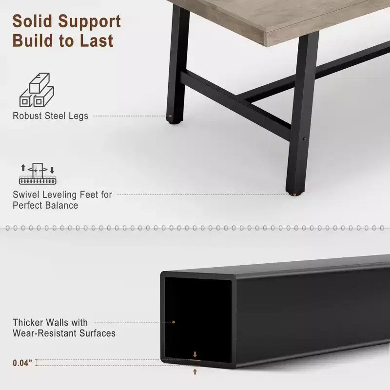 Table à manger industrielle pour 6-8 personnes, table de cuisine en bois de 180 cm de long avec cadre métallique robuste et finition noire – 6 places, comptoir rectangulaire pour le dîner