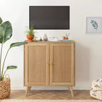 Buffet en rotin avec rangement, étagères réglables, pieds en bois, meuble de rangement d'entrée, pour salle à manger, couloir, entrée