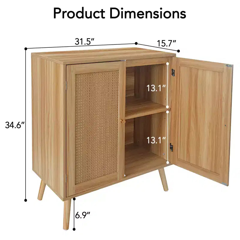 Buffet en rotin avec rangement, étagères réglables, pieds en bois, meuble de rangement d'entrée, pour salle à manger, couloir, entrée