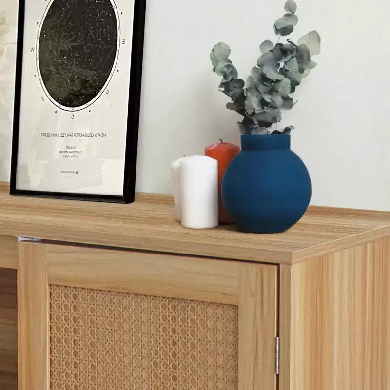 Buffet en rotin avec rangement, étagères réglables, pieds en bois, meuble de rangement d'entrée, pour salle à manger, couloir, entrée