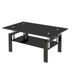 HomeRoots 39 Black Glass and Steel Coffee Table With Shelf