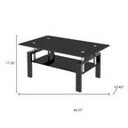 Table basse HomeRoots 39 po noire en verre et acier avec étagère