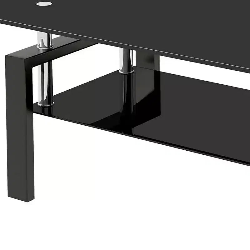 Table basse HomeRoots 39 po noire en verre et acier avec étagère