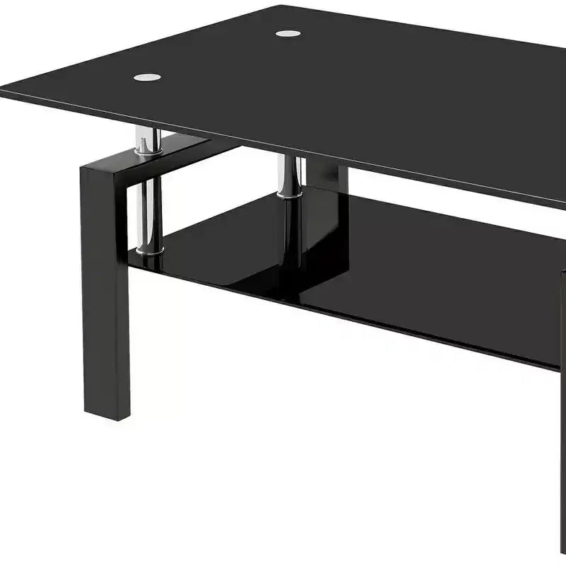 Table basse HomeRoots 39 po noire en verre et acier avec étagère