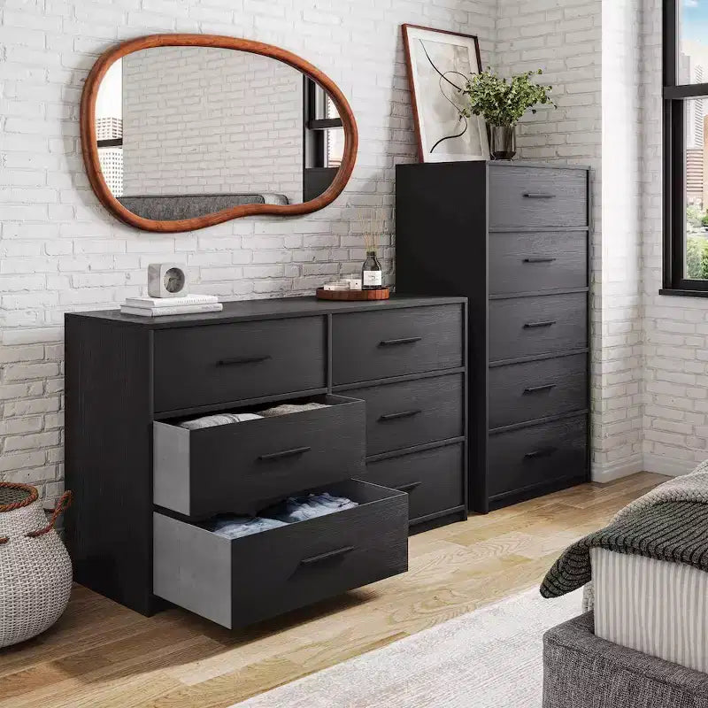 Techni Home, commode à 5 tiroirs avec grands tiroirs en tissu