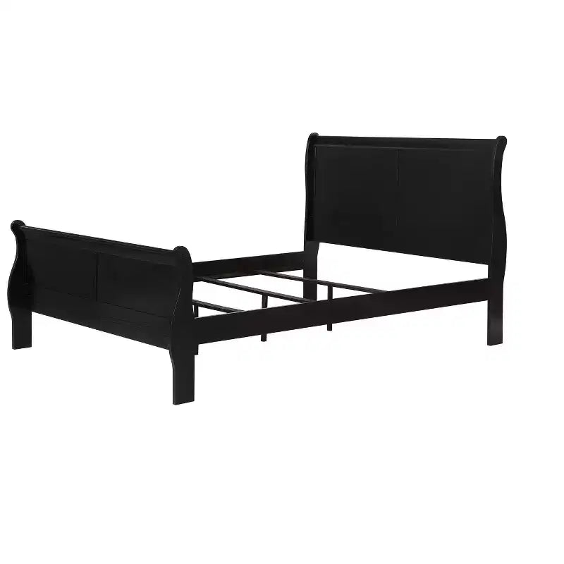 Okak 80 King Sleigh Bed Solid Wood Youth Bed Frame with Headboard/Footboard, Low Profile Safe Design for Kids Room, Black