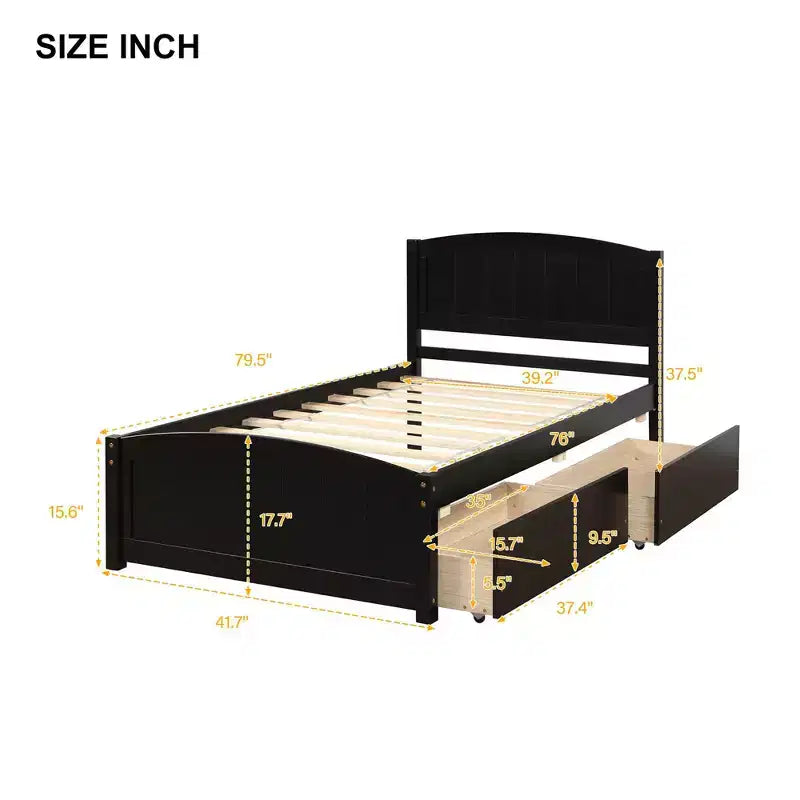 Lit plate-forme blanc double avec deux tiroirs, design moderne, espace de rangement supplémentaire