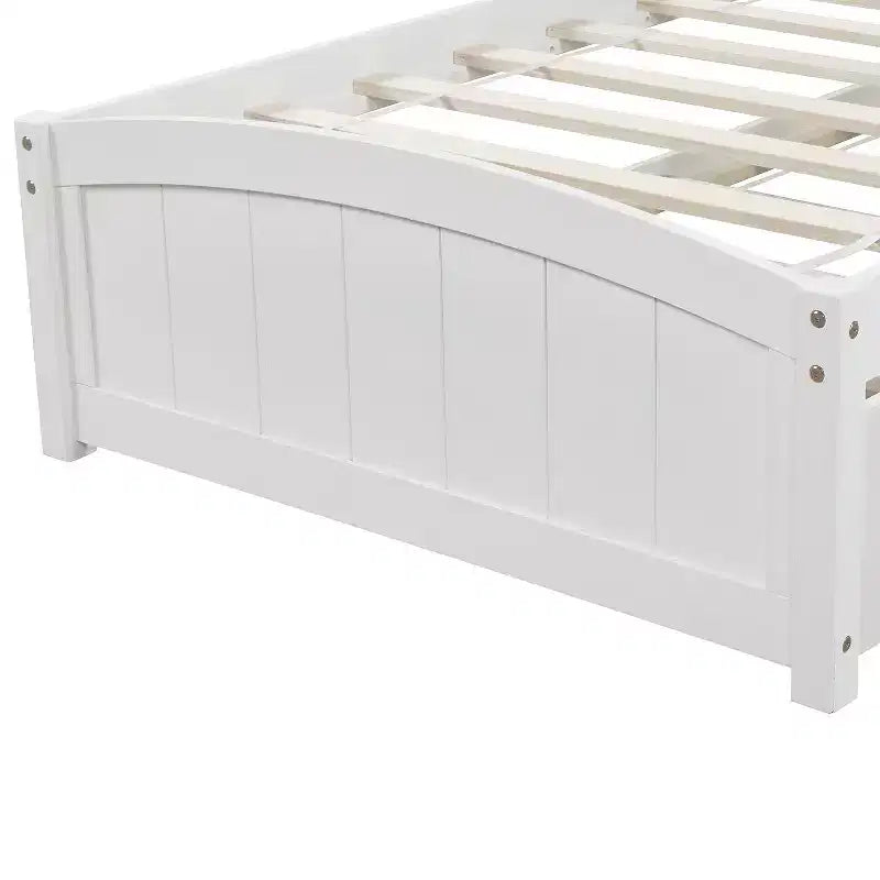 Lit plate-forme blanc double avec deux tiroirs, design moderne, espace de rangement supplémentaire