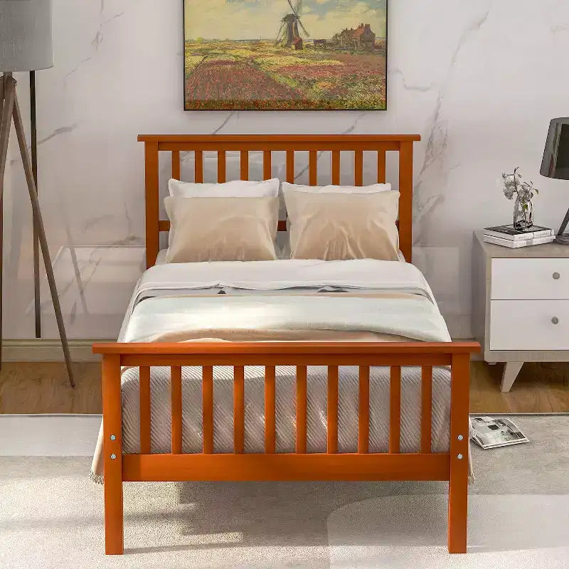 Lit plateforme double en bois avec tête et pied de lit Chêne