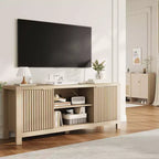 Meuble TV pour Téléviseur 65 Pouces, Meuble TV Robuste avec 2 Armoires et Étagères Ouvertes, Console TV Média, Meuble Console TV et Média en Bois