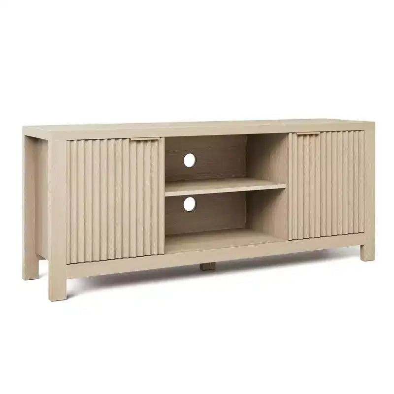 Meuble TV pour Téléviseur 65 Pouces, Meuble TV Robuste avec 2 Armoires et Étagères Ouvertes, Console TV Média, Meuble Console TV et Média en Bois
