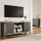 Meuble TV pour Téléviseur 65 Pouces, Meuble TV Robuste avec 2 Armoires et Étagères Ouvertes, Console TV Média, Meuble Console TV et Média en Bois