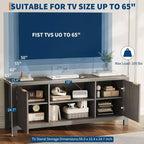 Meuble TV pour Téléviseur 65 Pouces, Meuble TV Robuste avec 2 Armoires et Étagères Ouvertes, Console TV Média, Meuble Console TV et Média en Bois
