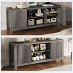 Meuble TV pour Téléviseur 65 Pouces, Meuble TV Robuste avec 2 Armoires et Étagères Ouvertes, Console TV Média, Meuble Console TV et Média en Bois